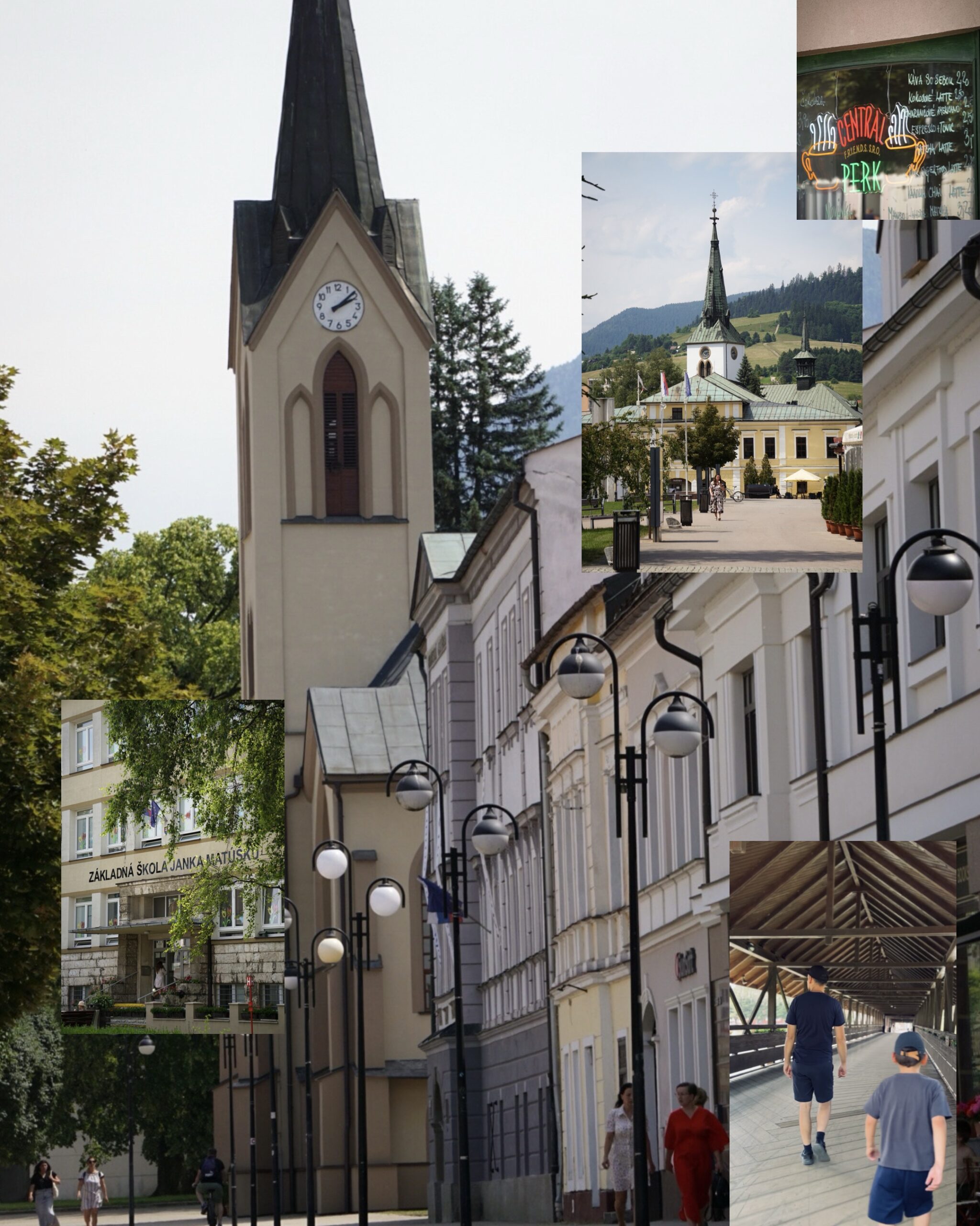 Centrum Dolnego Kubína – rynek z kościołem i klimatycznymi kamienicami, zdjęcia z kawiarni Central Park oraz zabytkowego krytego, drewnianego mostu.